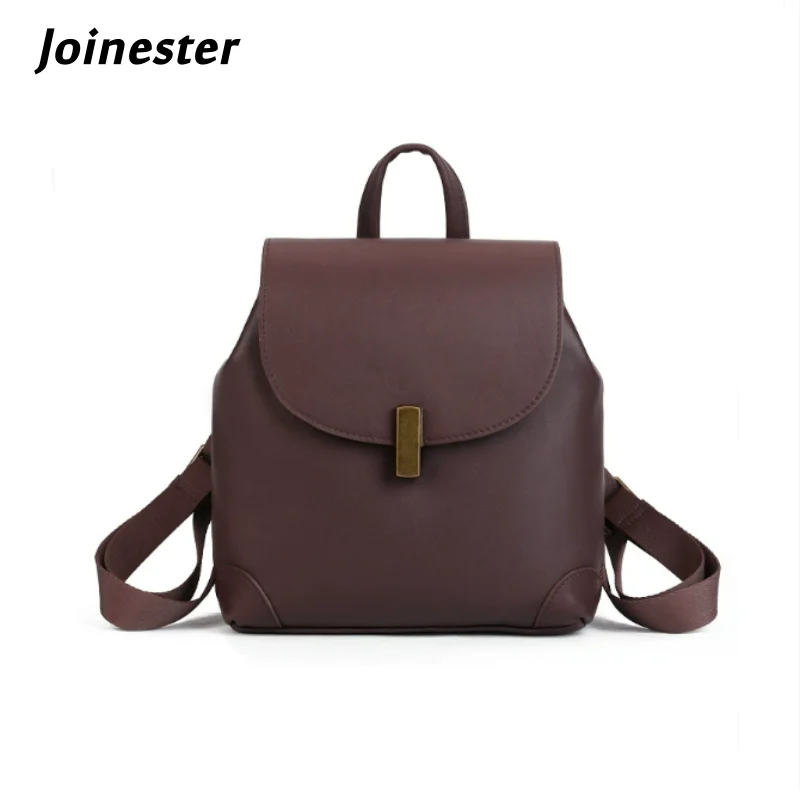 Couro genuíno cor pura aleta mochila clássico conciso saco de viagem estilo universitário à prova dwaterproof água mochila para meninas casual mochila