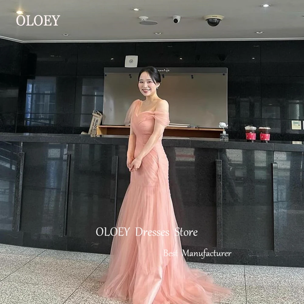 

OLOEY Elegant Blush Pink Mermaid Evening Dresses Korea Wedding Photo shoot Tulle Garden Prom Gowns Formal Party Dress Corset