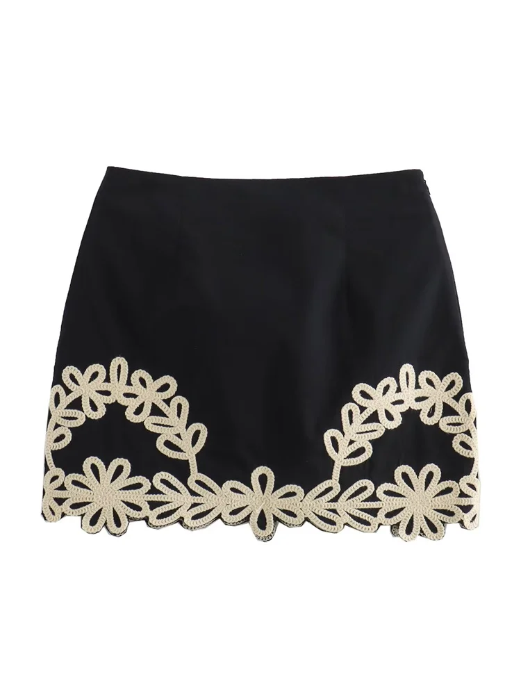 Zevity 2024 Nieuwe Vrouwen Mode Bloem Borduren Applique Een Lijn Mini Rok Faldas Mujer Vrouwelijke Chic Zijrits Vestidos QUN 6208