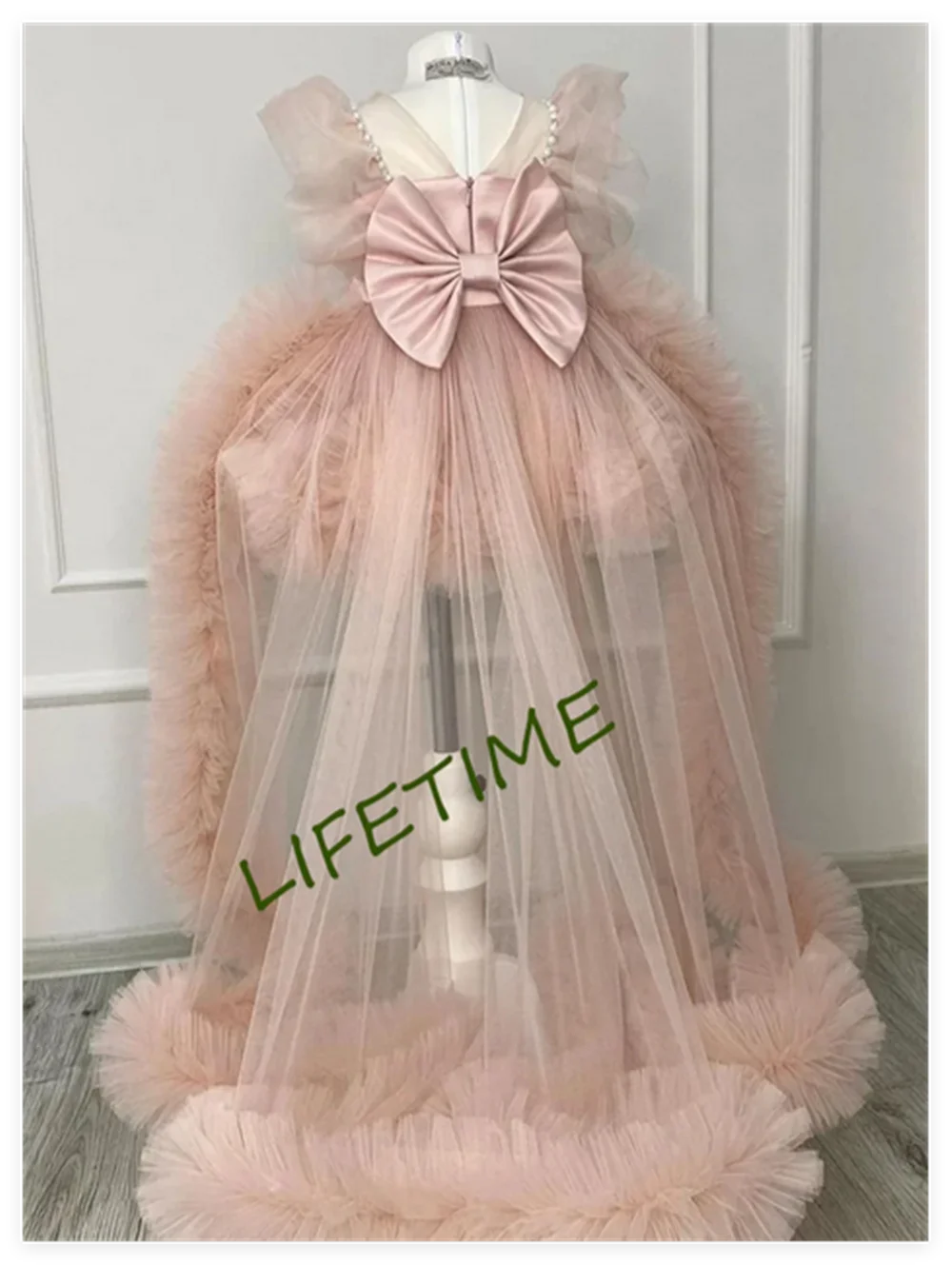 Stickerei Tüll Puffy Mädchen Kleider O-Ausschnitt Kurze Ärmel Puffy Blumenmädchenkleider Bob Niedliches Baby Mädchen Kleid Hochzeit Party Kleider