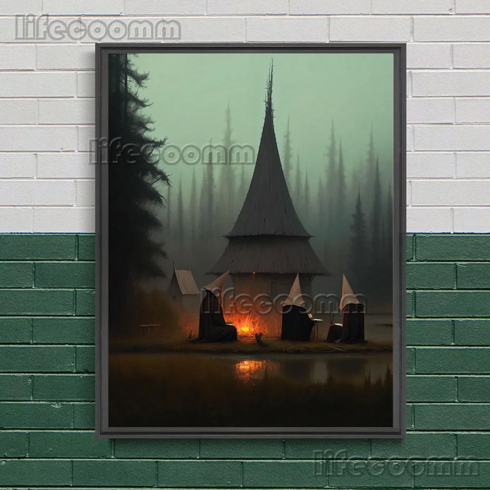 Wizards With Pointed Hats In The Forest,Abstract Wall Art Canvas Painting,Witchcraft And Magic Group,Art Poster Print,Home Decor