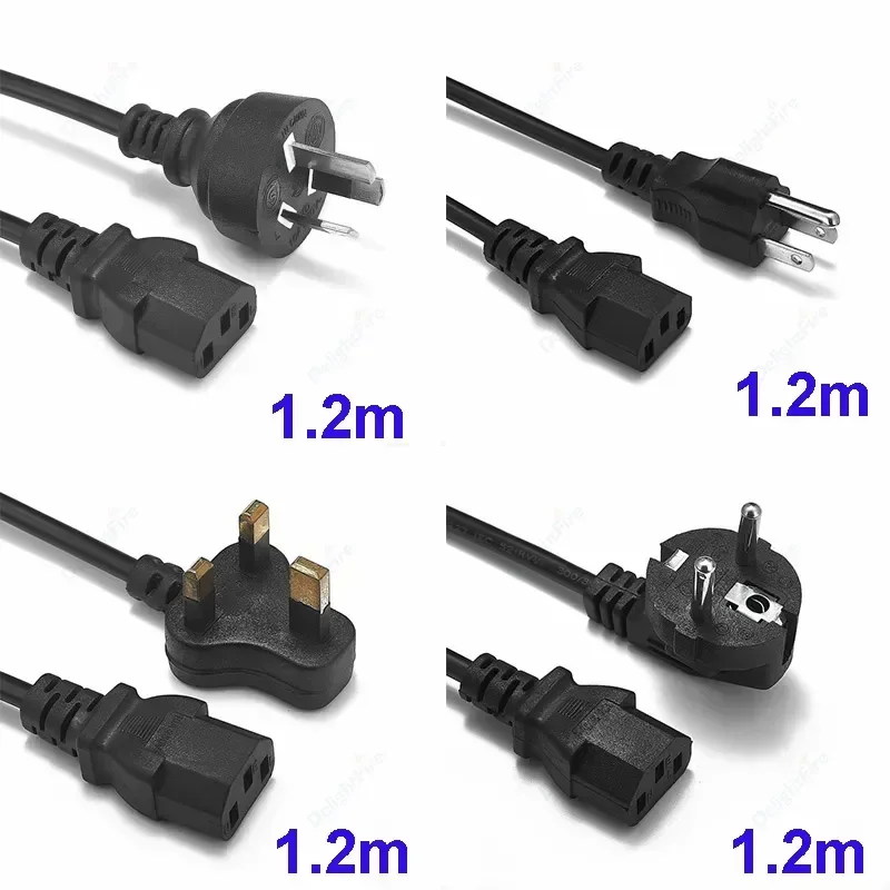 EU US AU UK Power Cord 3 Prong 1.2m IEC 320 C13 PC Power Cable Power Supply Extension Cable For Desktop PC Monitor Router DVD