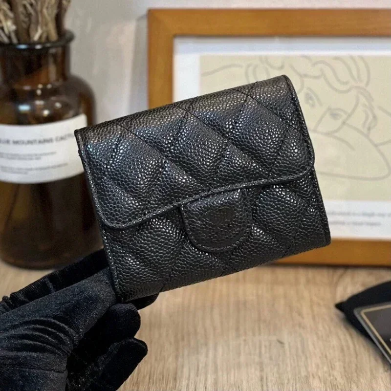 Advanced texture Classic caviar women's card case cowhide rhombus black coin purse fashion luxury brand designer wallet