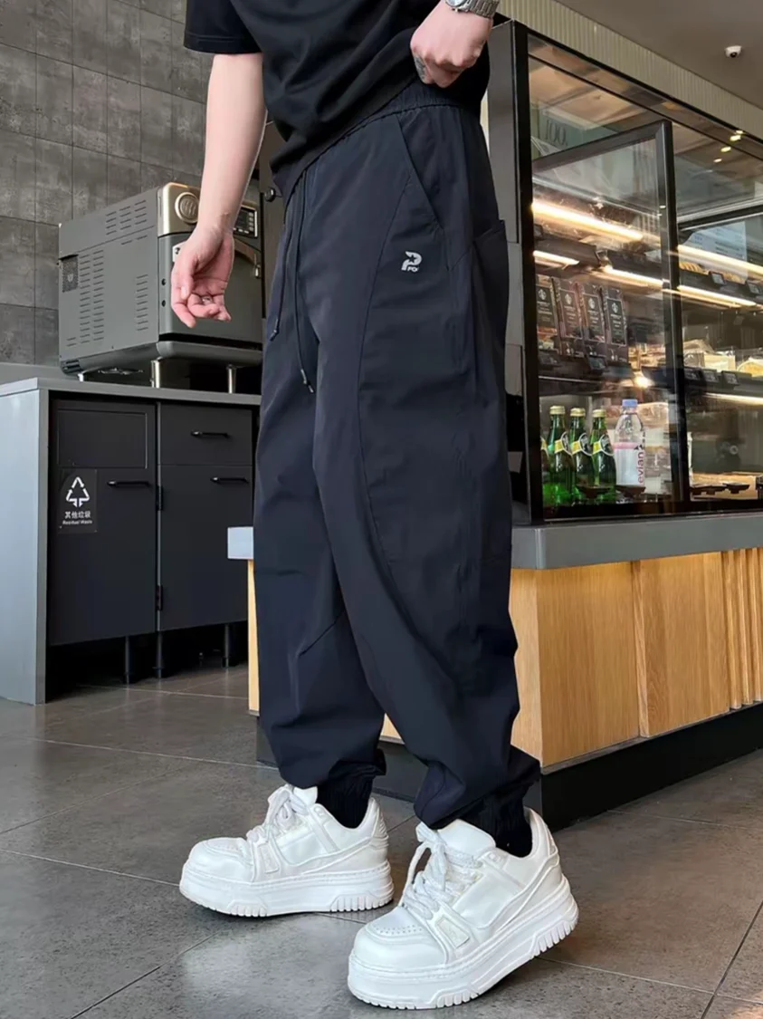 Men's Summer Fashion Brand Casual Pants Loose Breathable Quick Dry Glitter Letter Design Durable Comfortable Sweat Absorbent