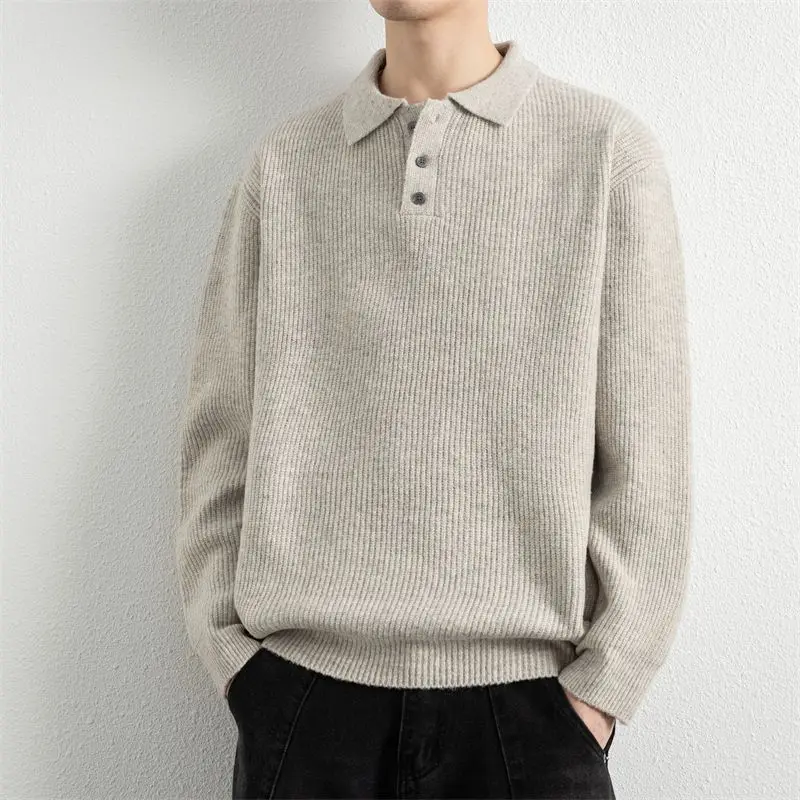 

New Men's Knitted Long Sve Crew Ne Pullover Sweater Tee Button Autumn Winter Faionable Base irt Youth Casual Wear