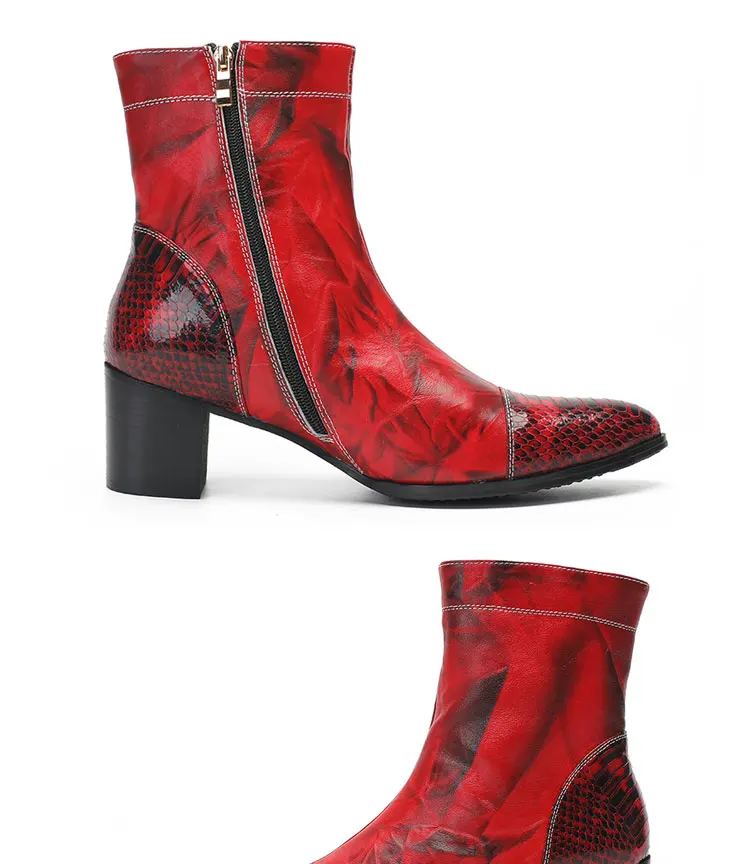 Frühling andAutumn Männer hochhackigen Quadratische kopf Bühne Laufsteg Hochzeit Stiefel top schicht rindsleder Starke Ferse Partei Heighten männer der Stiefel – Detail 7