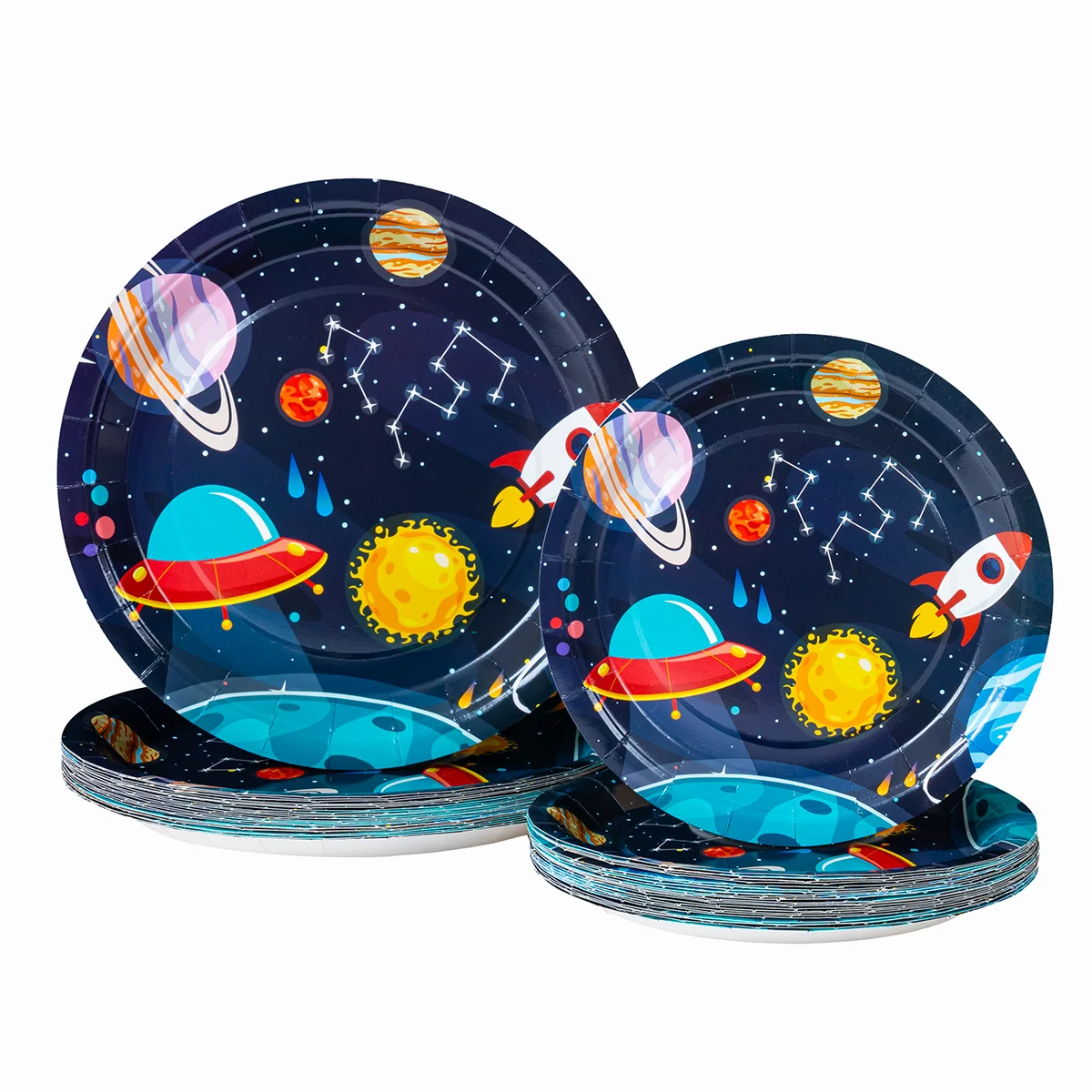 10/25/50pcs Solar System Galaxy Paper Plates Disposable Rocket UFO Plates for Space Themed Kids Birthday Party image 6