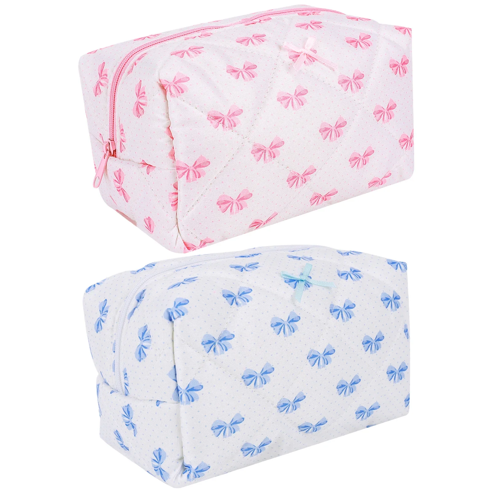 2024 New Bowknot Quilting Women Cosmetic Bag Portable Zipper Travel Makeup Pouch sacchetto di immagazzinaggio estetico in cotone organizzatore per