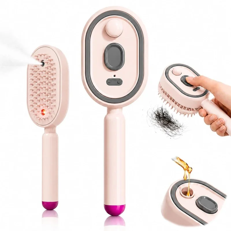 Electric Spray Air Cushions Massage Comb 3 in 1 Self Cleaning Steam Essential Oil Brush Rechargeable for Frizzy Hair Scalp Care