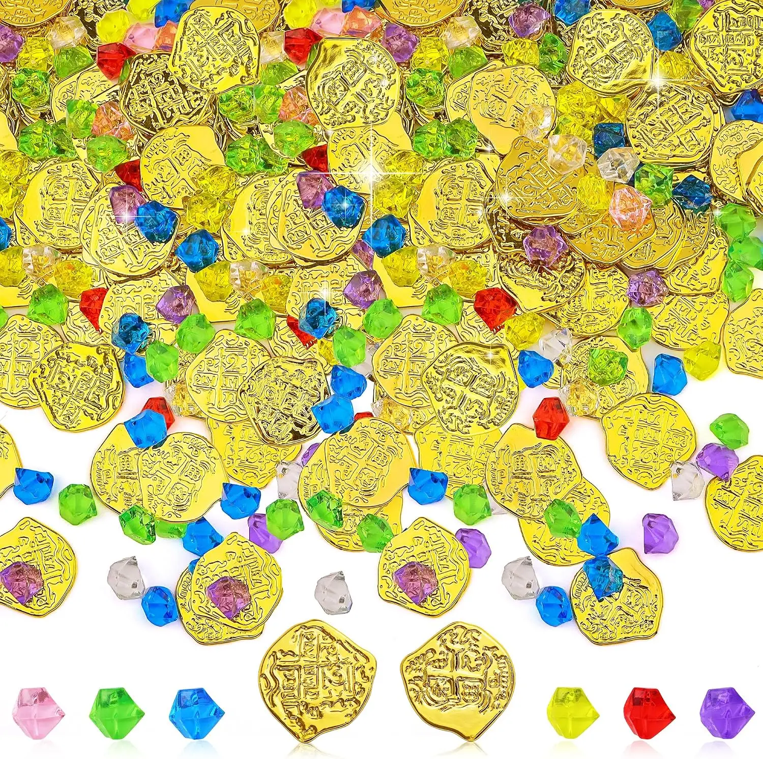 200pcs Island Gem Gold Coin Set for Christmas and New Year Holiday Decorations, Treasure Hunt Props, Festival Party Decorations