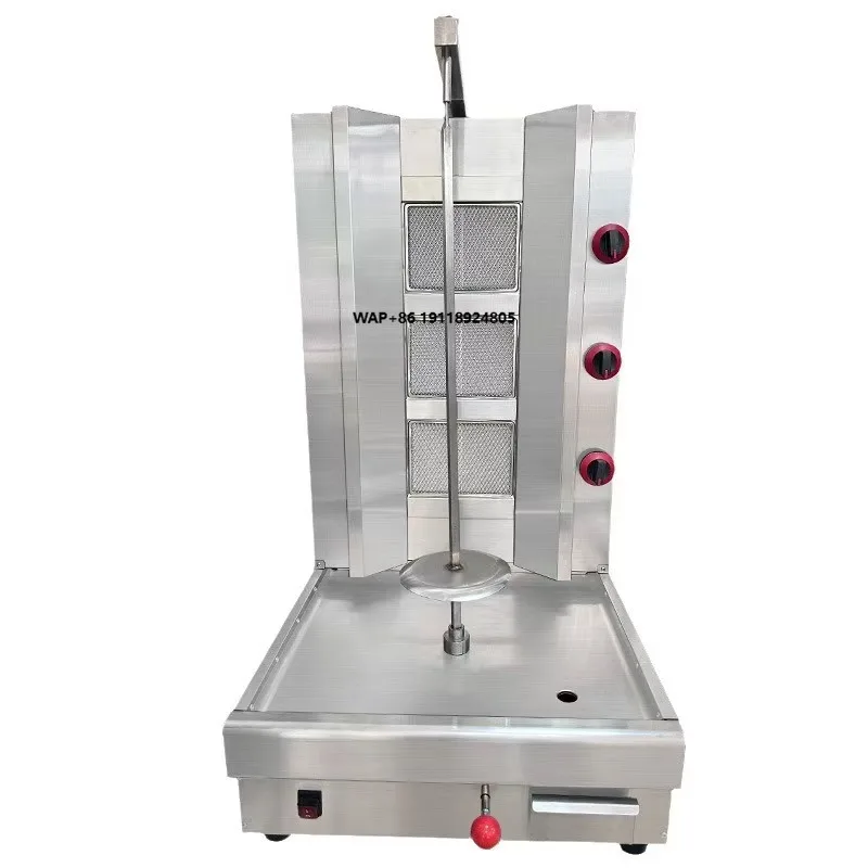 Gas Lpg Stainless Steel Decktop Gas 3-Burner Shawarma Machine Automatic Rotating Konerkebab Cutting Machine for Kitchen