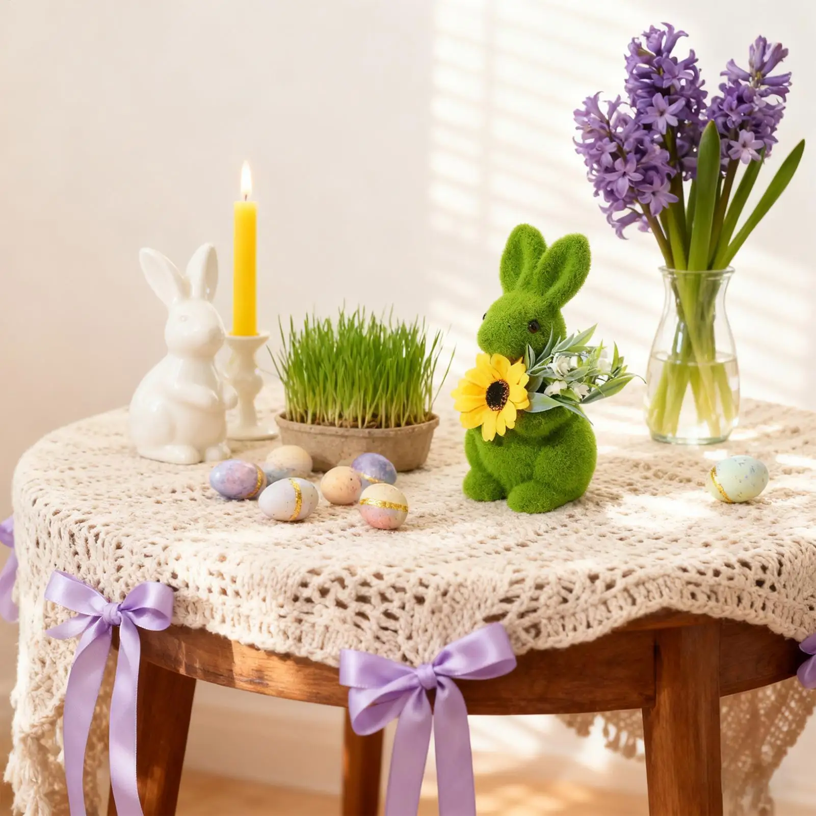 Flocked Easter Bunny Decor Compact Rabbit Figure Art Flocked Bunny Decor For Family Friends Holiday Home Indoor Bedroom Shelf