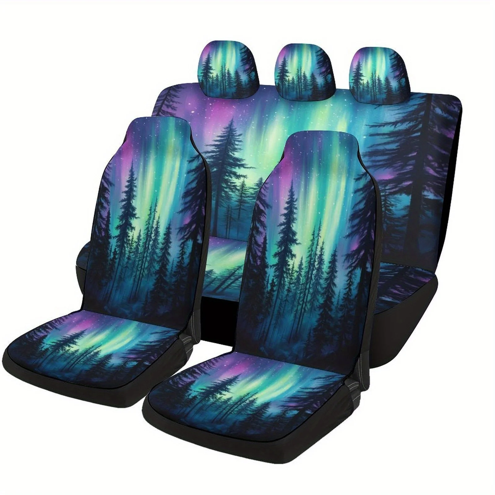 

Set Of Car Seat Covers Inspired By The Northern Lights, Stylish And Unique, Designed To Fit Most Vehicles. This Complete Set Inc