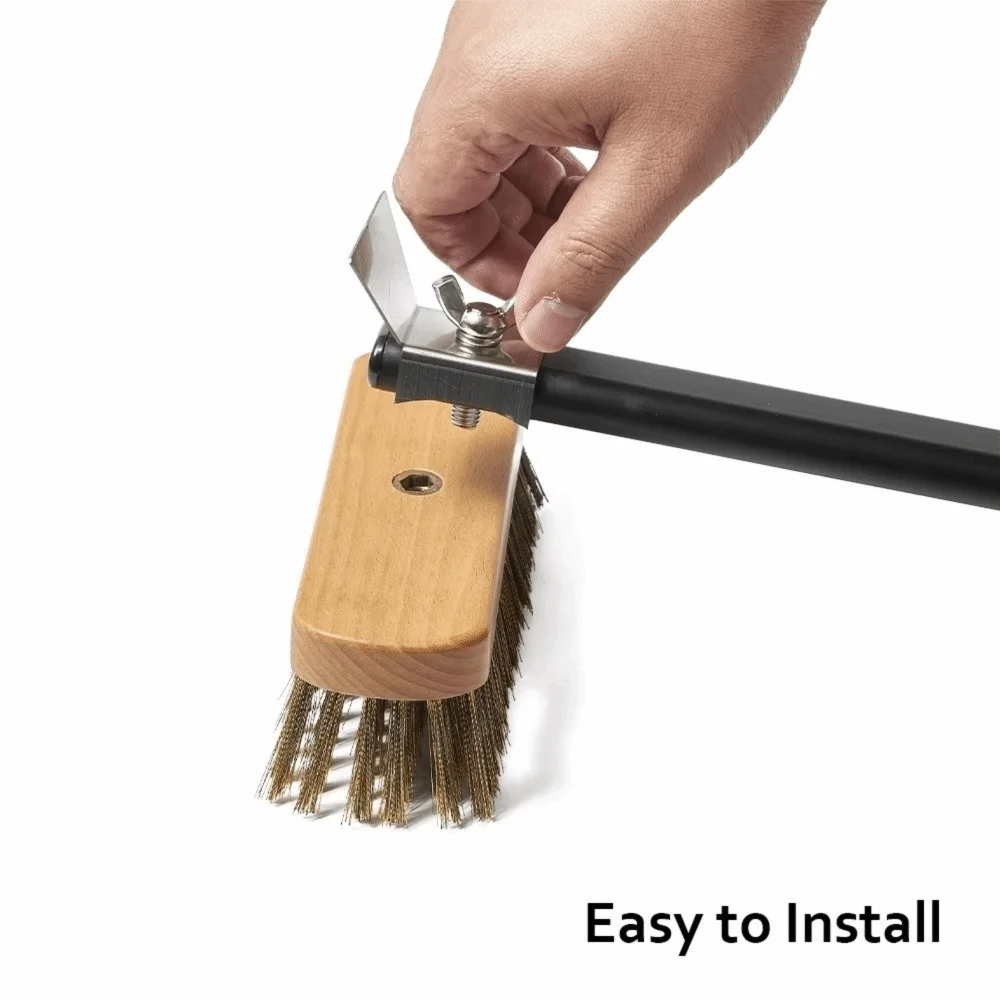 Copper Wire Pizza Oven Cleaning Brush Aluminum Alloy Handle Scraper Edge Oven Grill Cleaning Brush Long Handle