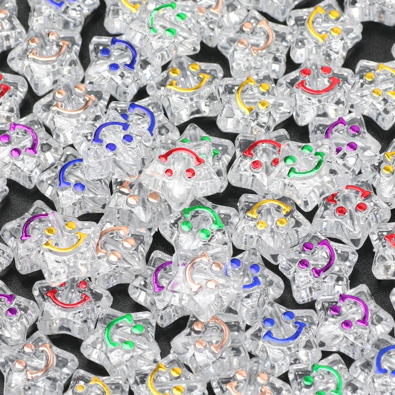 50/100 قطعة الخرز الاكريليك الشفاف مع الملونة ابتسامة نمط سحر ستار الخرز لصنع المجوهرات DIY بها بنفسك مجوهرات الخرزة اكسسوارات #5