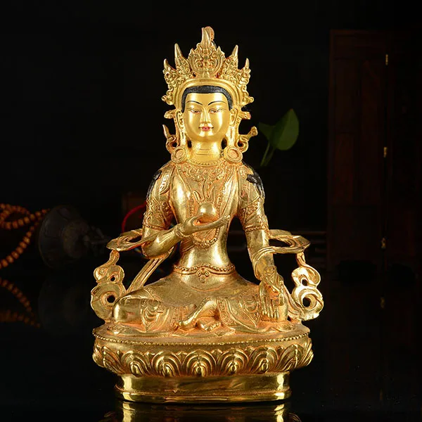 wholesale buddha statue# 8 inch # Tibetan Buddhism Ksitigarbha Bodhisattva Gold-plated brass statue HOME efficacious Talisman