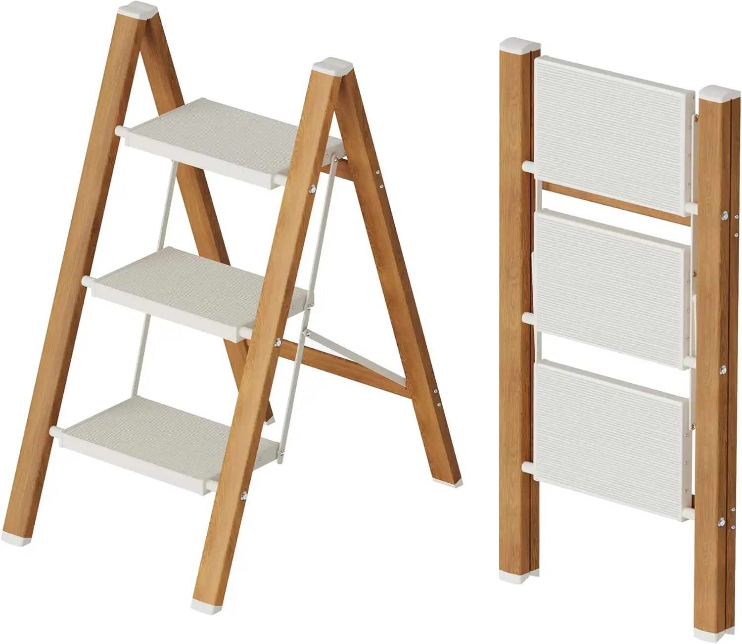 3 stage lightweight aluminum folding ladder, portable step stool, wide non-slip pedals, 330 pounds of home capacity