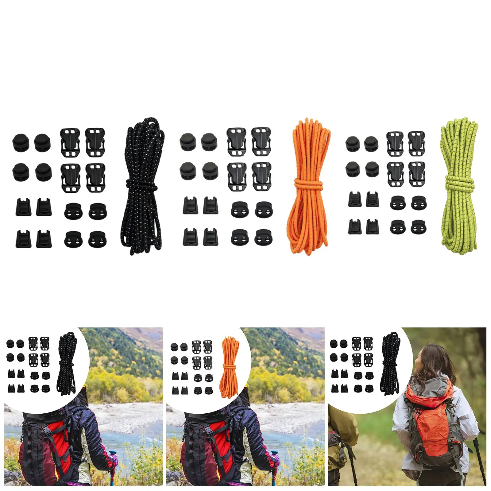 Reflective Elastic Rope Buckle Complete Kit for Nylon Backpack Lightweight Ballistic Climbing Bag