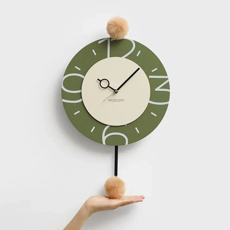 Simple Wall Clocks Swing Plush Ball Shape Luxury Wall Clocks Living Room Minimalist Line Aesthetics Artistic Home Decoration