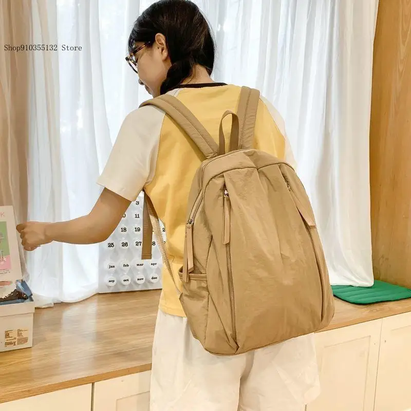 Travel Pure Color Ins Versatile Lightweight Backpack Simple Casual Middle School Campus High School Pure Color