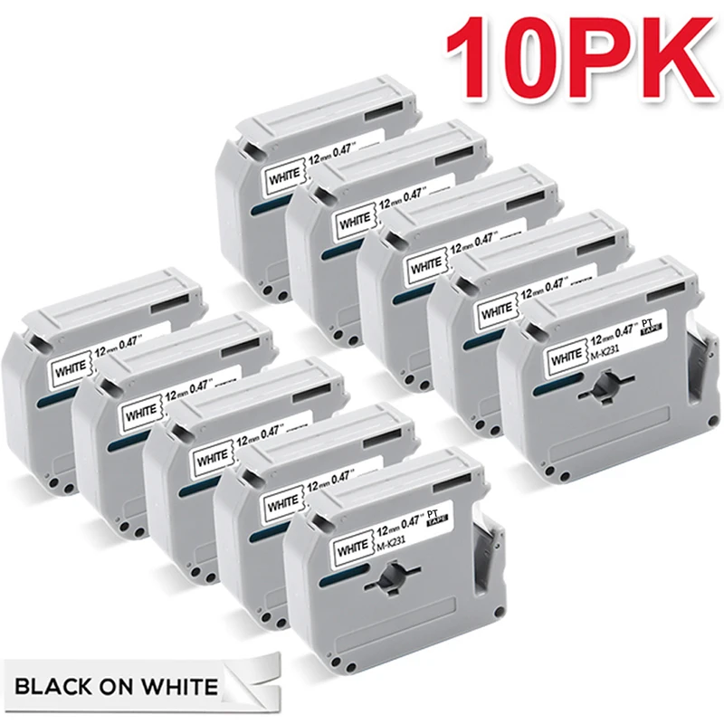 10X MK231 12 mmx 8m Label Tapes for Brother P Touch PT-85 PT-75 PT-BB4 PT-55