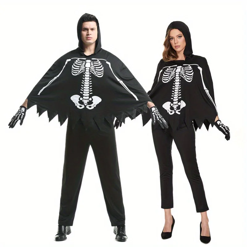 

Halloween Skeleton Costume Set - Adult Couple Scary Cosplay Outfits for Masquerade & Performances
