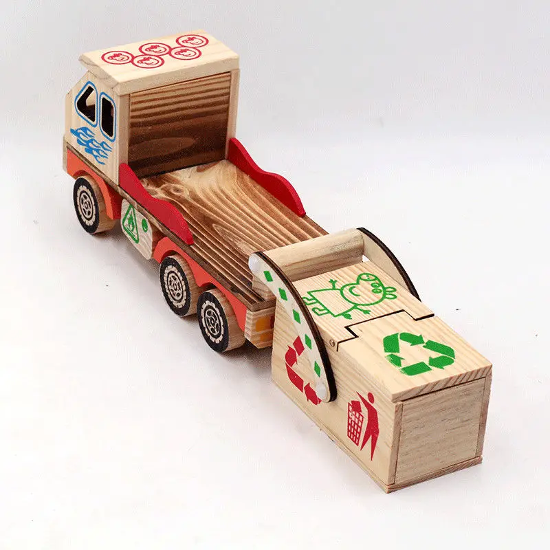 Colorful wooden engineering car model ornaments children's toys mixer dump truck living room home decorations gifts