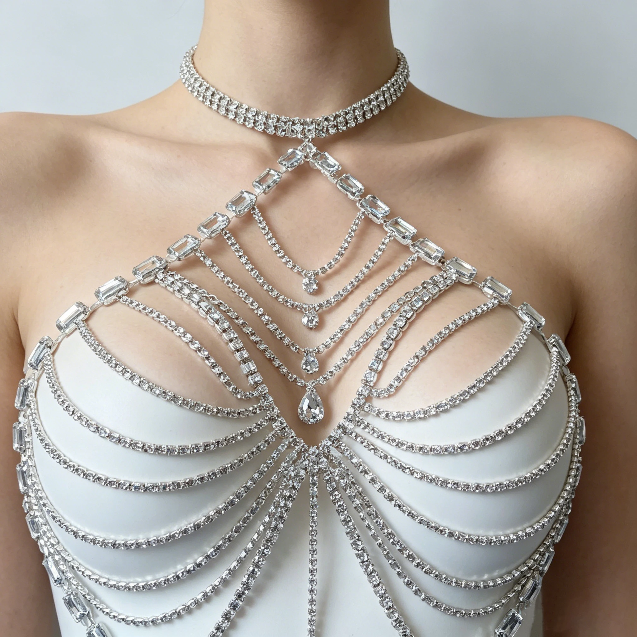 

Sparkling Bra Chain Brooch Sexy Breast Body Chain For Women's Nightclub Parties Stylish Single-layer Halter Neck Bra Chain