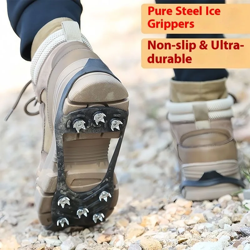 Tacos de hielo antideslizantes de 8 puntas para nieve, senderismo, empuñaduras de silicona ligeras para zapatos, Crampones de tracción, calzado de seguridad para exteriores para invierno