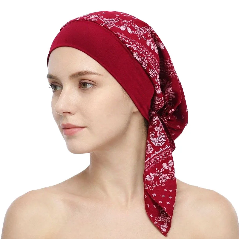 Neue Muslimische Vorgefertigte Blumenbedruckte Hijab-Turban-Mütze für Frauen, Innenmütze, Chemomütze, Haarverlust-Kopftuch – Detail 8