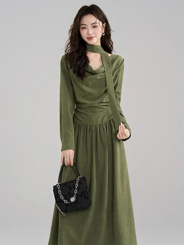 

Spring Summer Autumn Winter Korean Style Atmosphere Long Dress Women's High Waist Slim Fit Midi Dress French Style Gown
