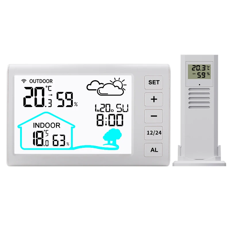 4.3Inch LCD Digital Weather Station Alarm Clock Wireless Thermometer Hygrometer Calendar Week Outdoor Forecast Trend Sensor -50C