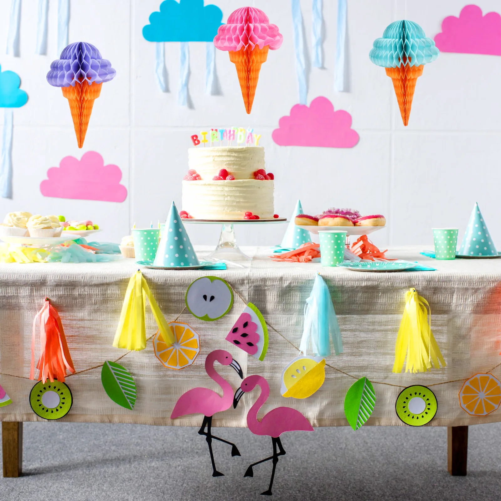 

3Pcs Hawaii Party Decor Ice Cream Honeycomb Ball Hanging Decoration Paper Craft Honeycomb Ornament Party Supplies Festival
