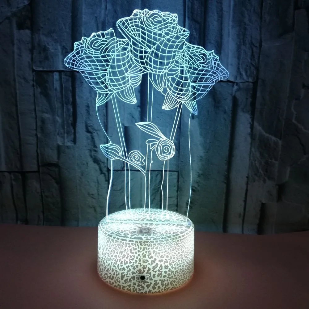 3D Illusion Night Light Rose Flower 7 Colors Changing Table Desk Decor Lamp Bedroom Children Room Decorative Romantic Gifts