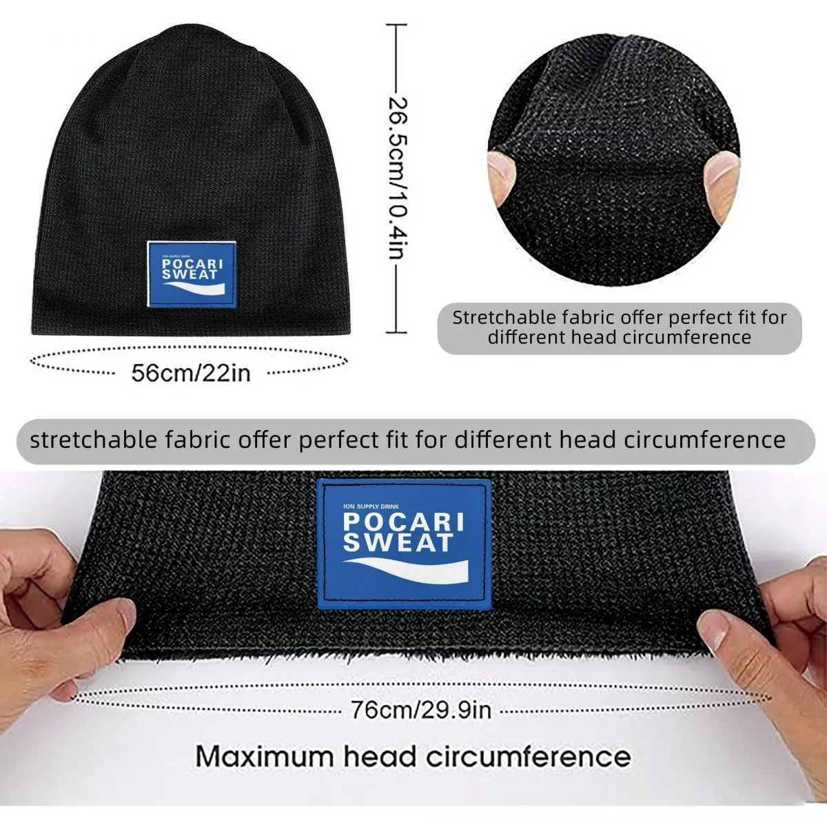 Just Some Pocari Sweat Merch Waffle Knit Fleece Lined Beanie with PU Leather Patch Unisex Warm Winter Soft Cap