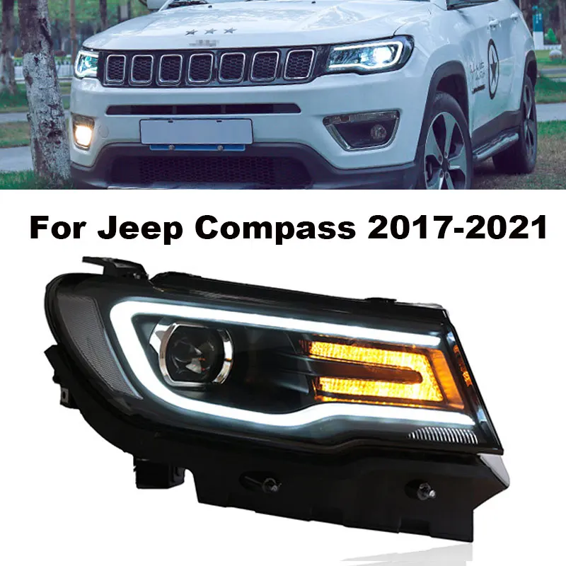 LED Headlight forJeep Compass LED Headlight 2017-2021 Headlights Compass DRL Turn Signal High Beam Angel Eye Projector Lens