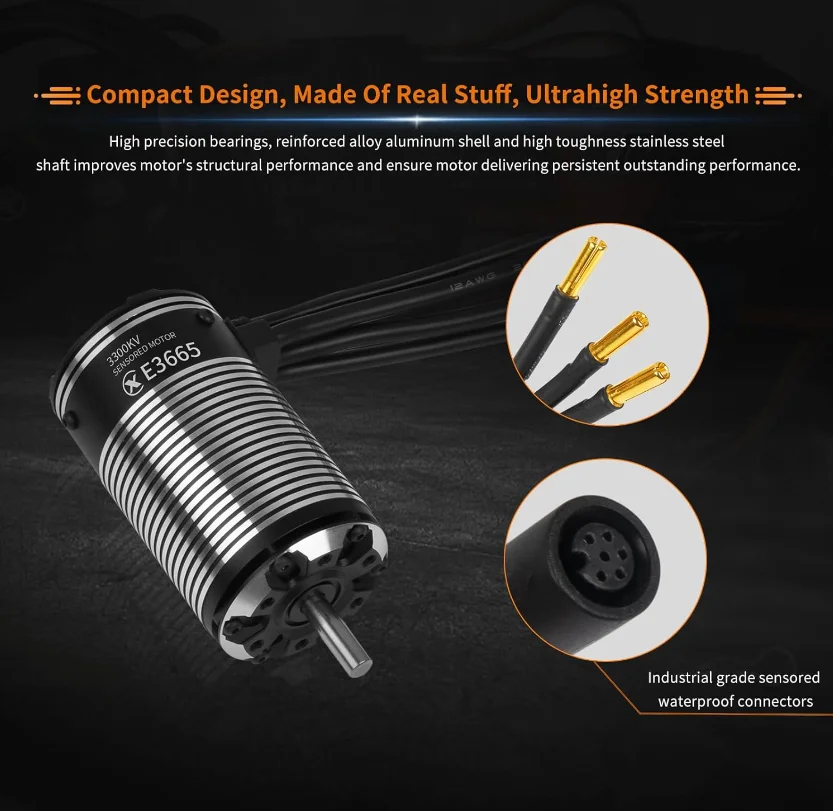 XC E3665 センサー付きブラシレスモーター 2500KV/3300KV 2-3S 1/10 RCカー ショートコース、トラック、モンスター用