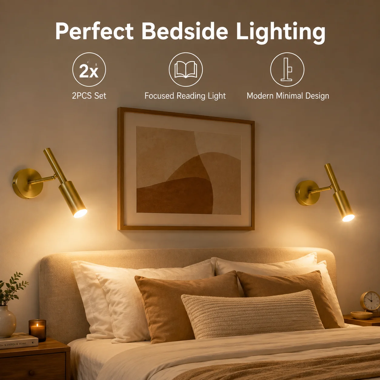 JOYINLED 1/2er-Pack 5W Gold Luxus LED Wandleuchte für Wohnraumdekoration, Verstellbare Nachttisch-Leselampe, 3000K/4000K/6000K optional