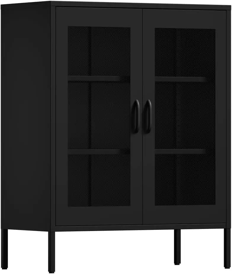 

40-дюймовый черный металлический шкафчик с акцентом, шкаф для хранения с сетчатыми дверцами, с 2 регулируемыми полками, для дома, офиса, гостиной,