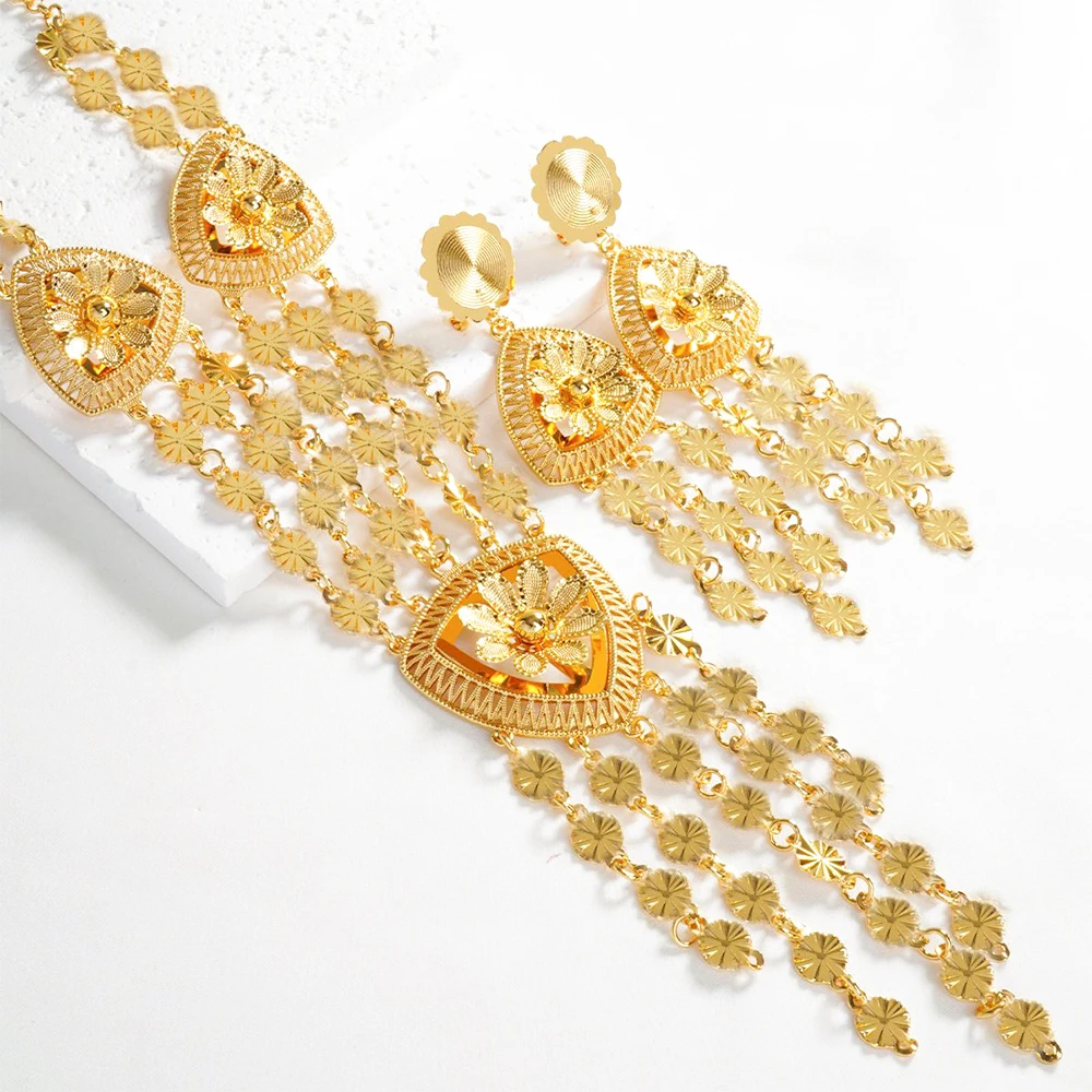 

Fashion Women Jewelry Set Arabic Luxury Necklace Earrings Set Gold Color Jewelry African Trendy Classic Jewellery Party Gift