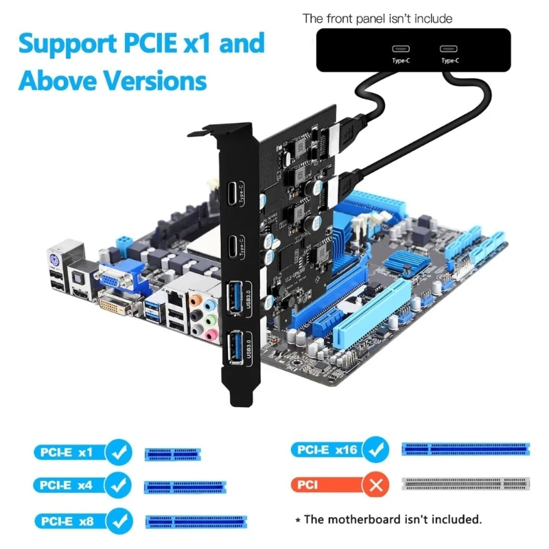 652F Placa USB PCIe 6 portas PCIE para Type C Conectores placa expansão USB Painel frontal