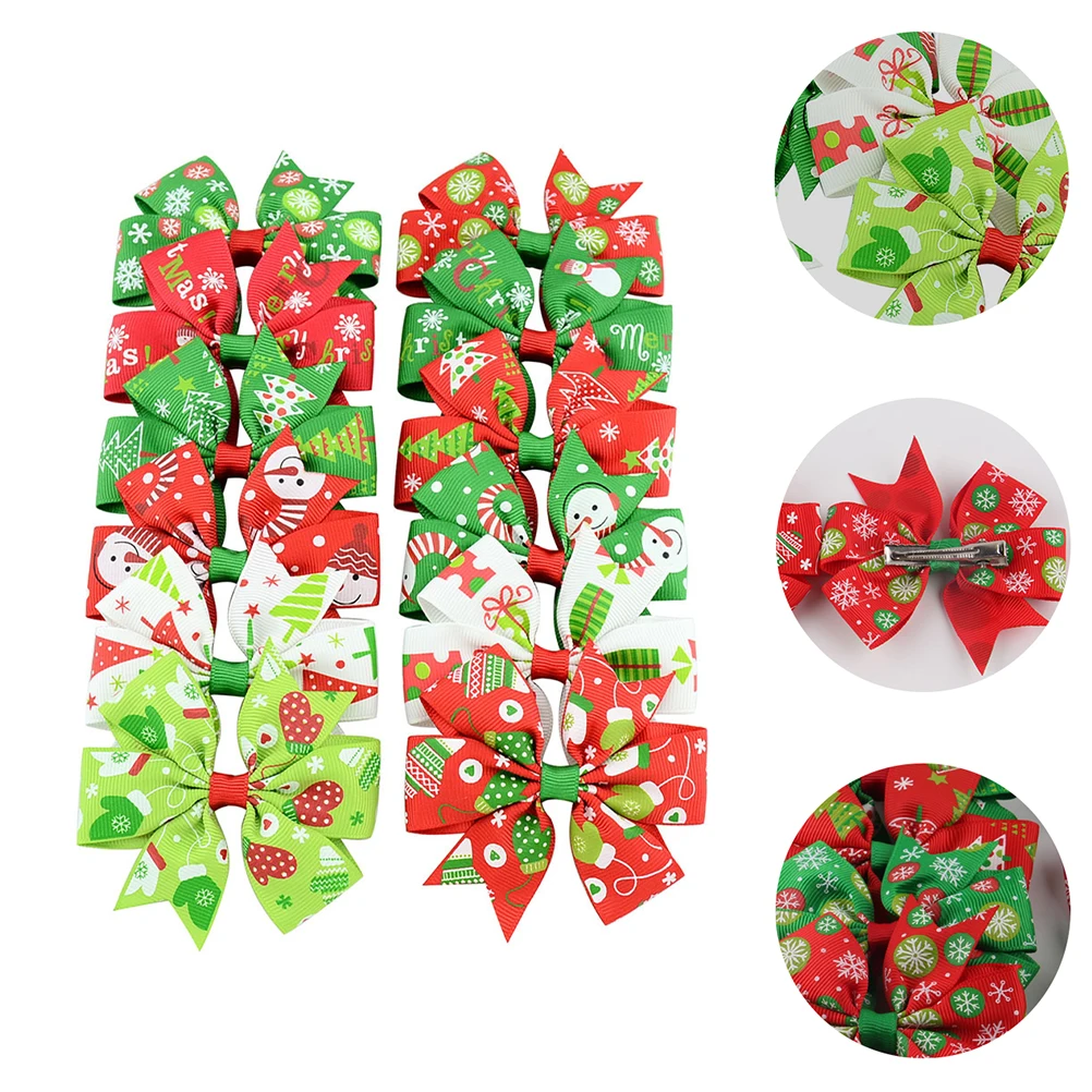 

24 шт., заколка для волос с бантом, детские аксессуары, рождественские детские заколки для волос, заколки для девочек, рождественские заколки для волос с узлом, рождественские заколки для волос