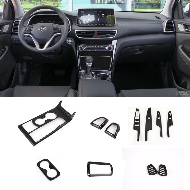 For Hyundai Tucson 2019 2020 Carbon Fiber Interior Accessories Styling Window Switch Panel AC Outlet Steering Wheel Cover