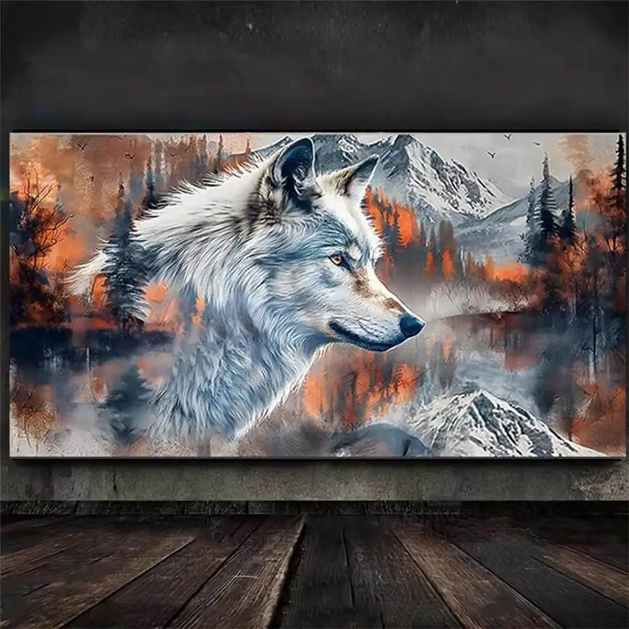 Fullcang Large Size Diamond Painting Kits Wolf Forest Snow Mountain Animal Diy Full Mosaic Embroidery Scenery Picture Wall Decor