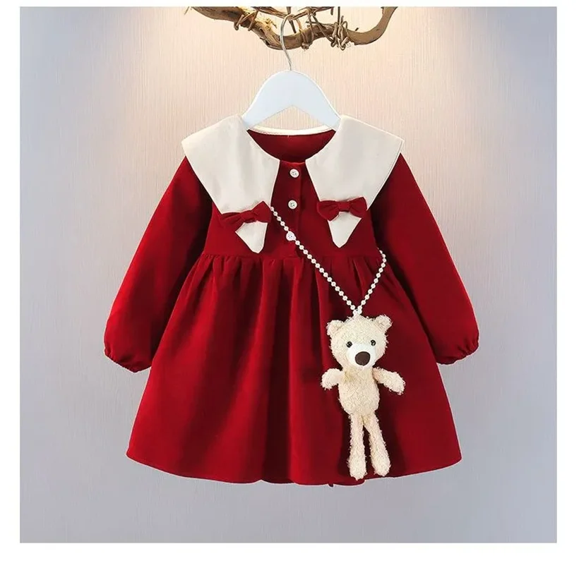 

Spring and Autumn Girls' Baby Dress 2026 New Children's Fashionable Doll Neck Long Sleeve Dress Red Girls' Princess Dress