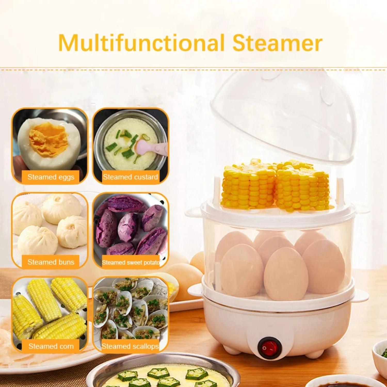 Egg Cooker Double Multifunction Layers Egg Boiler Corn Milk Rapid Breakfast Cooking Egg Steamer Appliances Kitchen