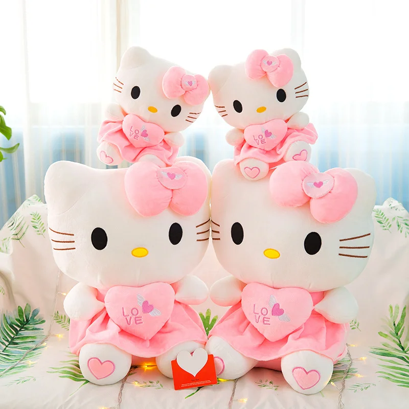 Cute Hello Kitty Pink Plush Stuffed Toys Anime Cartoon Plushie Doll Soft Stuffed Pillow Toys For Children Birthday Xmas Gifts