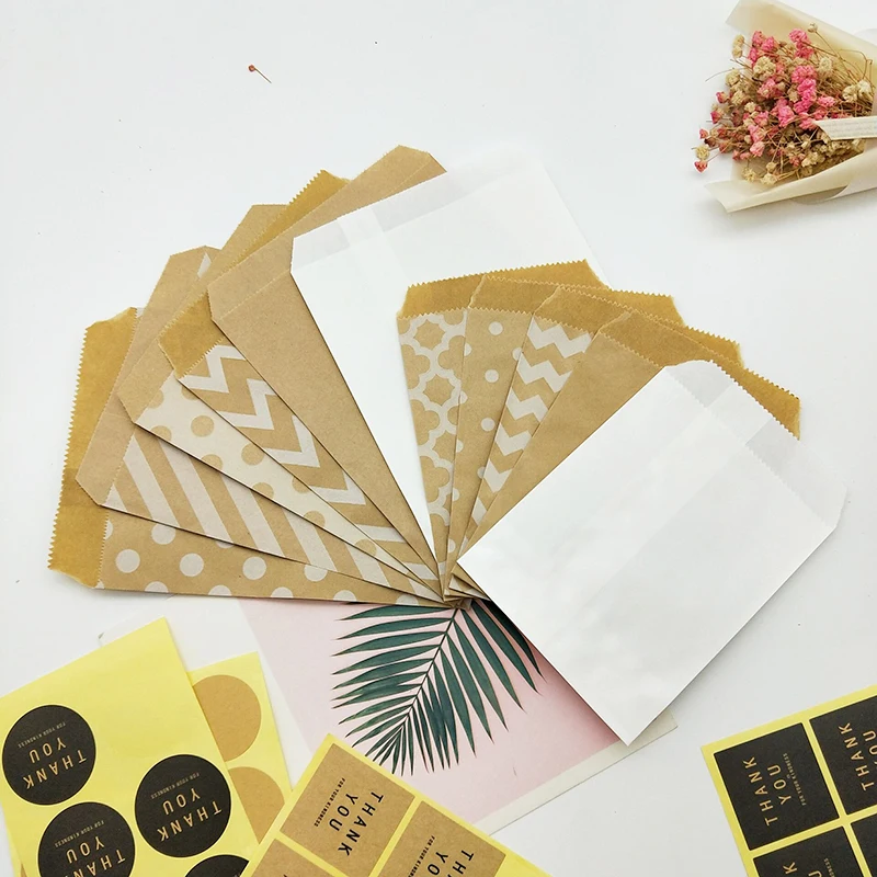 Brown White Wave Dot Kraft Paper Bag 25pcs Candy Biscuit Popcorn Bags Packing Pouch Pastry Tool Wrapping Wedding Party Supplies
