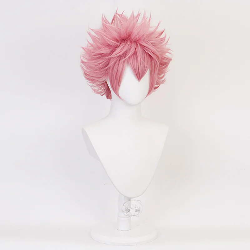 Pelucas de Cosplay de Anime Ashido Mina con tocado, peluca de Cosplay de My Hero Academia, pelo sintético resistente al calor para fiesta + gorro de peluca gratis