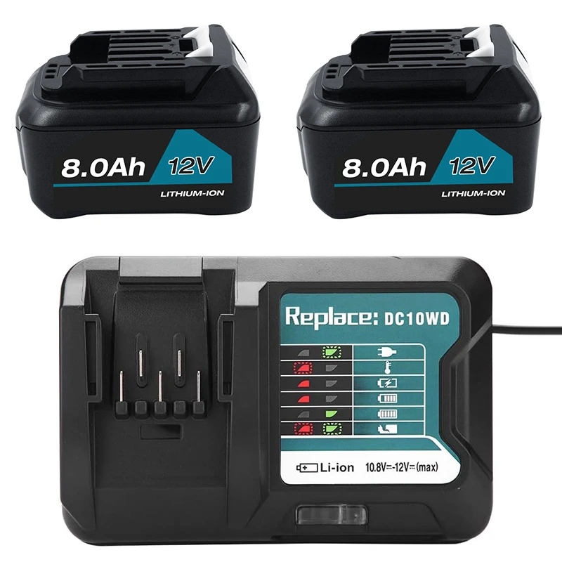 10,8 V 12 V max. 6,0 Ah/8,0 Ah Li-Ionen-Akku und Ladegerät für Makita BL1040 BL1040B BL1050B BL1020B BL1041 BL1016 BL1021